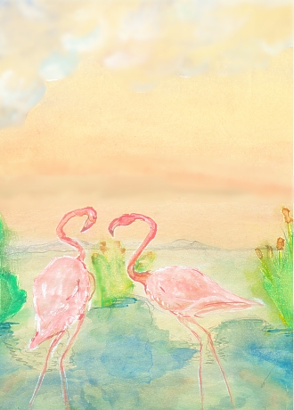 Kinderzeichnung Flamingos